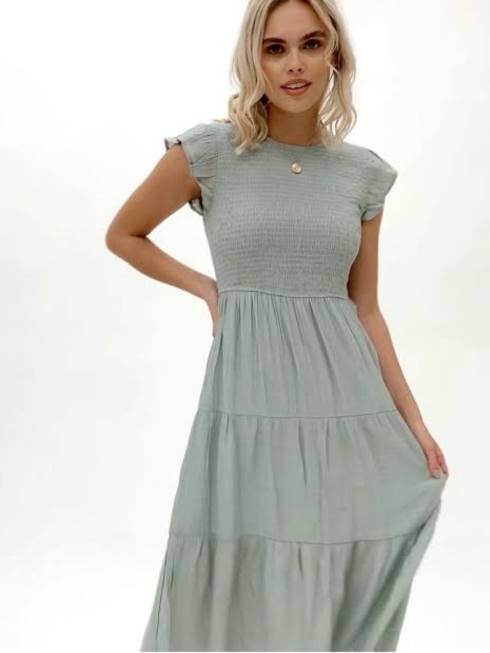 Light Sage Tiered Midi Dress - Women - Picture 2 of 8